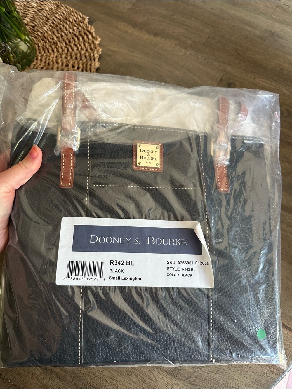 Dooney & Bourke Black Pebbled Leather Tote with Brown Trim - Picture 5 of 5
